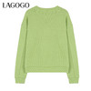 Lagogo拉谷谷2021冬季新款绿色圆领卫衣女设计感小众套头上衣无帽KCEE41XA02 商品缩略图1