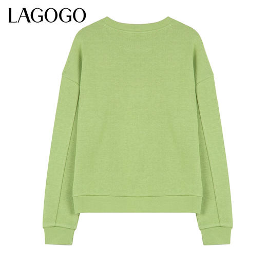 Lagogo拉谷谷2021冬季新款绿色圆领卫衣女设计感小众套头上衣无帽KCEE41XA02 商品图1