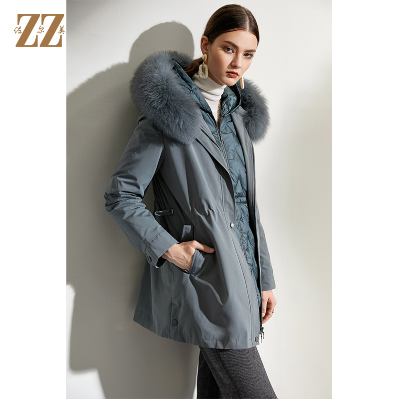 佐尔美2021冬季新品上新 狐毛领羽绒服外套女 E04YH22