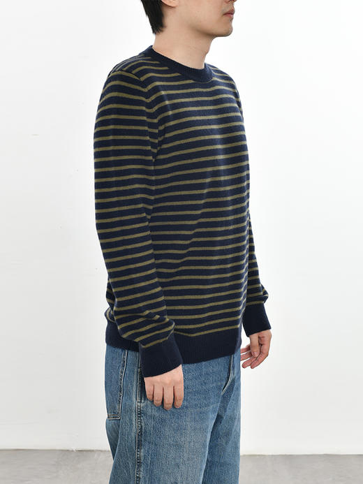 男士2021年新款纯山羊绒圆领加厚条纹套头衫 商品图1