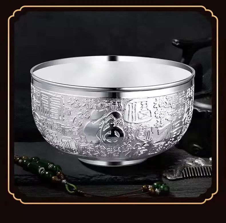 百福银碗s9999足银碗筷勺三件套,特高档礼盒装,送礼佳品