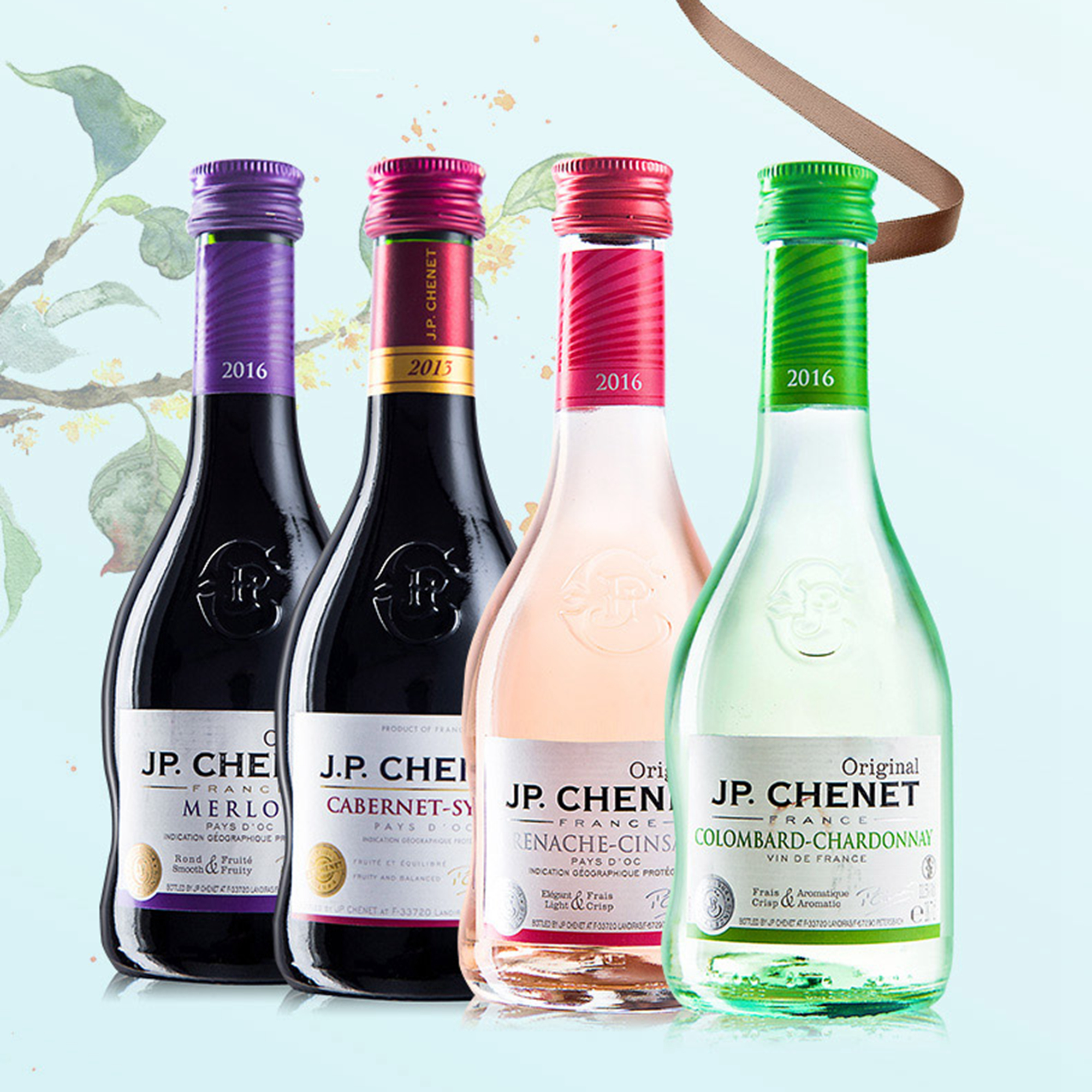 JP.CHENET香奈小瓶四只187ml装提手盒 经典系列 赤霞珠西拉歌海娜神索霞多丽白美乐 JP.CHENET香奈赤霞珠西拉葡萄酒 187ml 节日礼赠 72小时发货