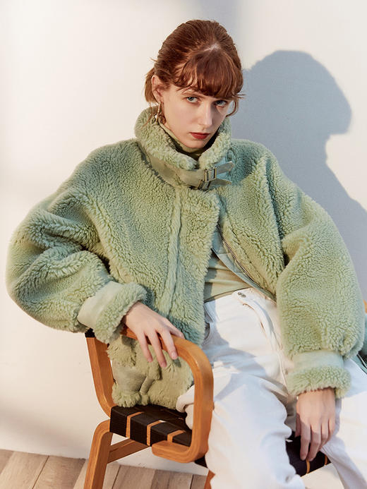 皮毛一体外套女秋冬短款颗粒羊剪绒机车羊羔毛皮草大衣 商品图2