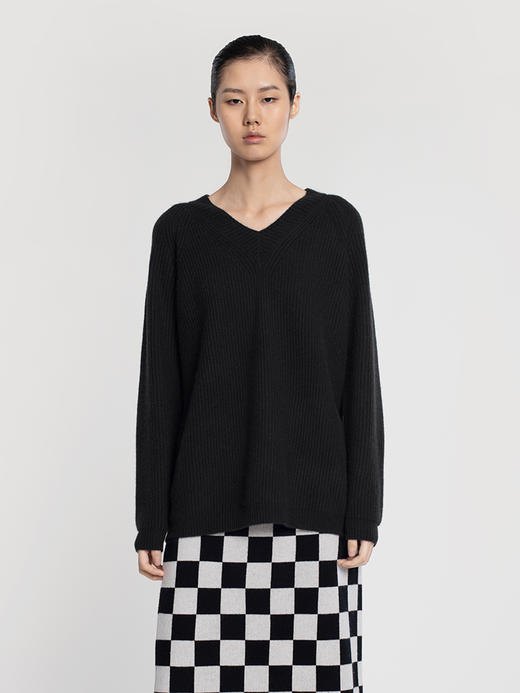 女士2021新款纯山羊绒双股加厚打花V领套头衫 商品图5