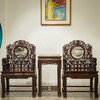 清代 红木镶云石透雕太狮少狮扶手椅成套（两椅一几） 商品缩略图0