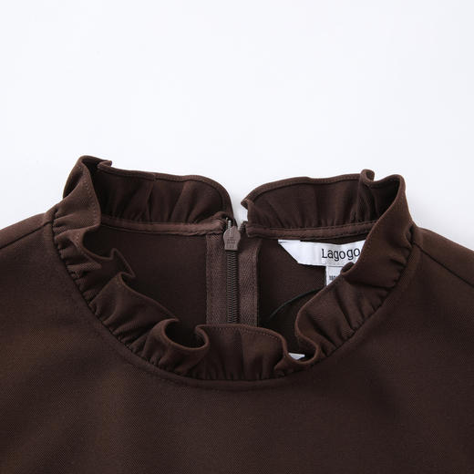 Lagogo拉谷谷2021冬季新款咖啡色泡泡袖连衣裙两件套女a字中长裙KCLL83XA25 商品图2