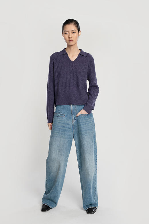 女士2021新款纯山羊绒Polo领短款套头衫 商品图0