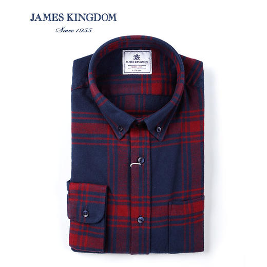 jameskingdom占姆士衬衫男秋冬中青年全棉法兰绒男士格子长袖衬衣 商品图1