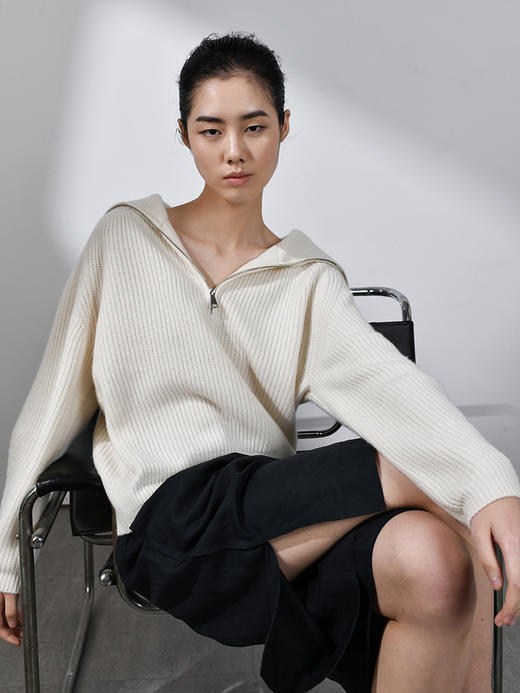 女士2021年新款纯山羊绒三股加厚拉链翻领套头衫 商品图1