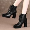 上海旗袍厂TJXY-XF8056    秋冬新款方头粗跟纯色真皮骑士靴防水台舒适百搭短筒靴 商品缩略图1
