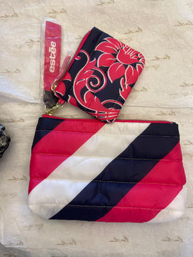 雅诗兰黛秋冬季礼包斜条纹羽绒化妆包收纳包子女包零钱包