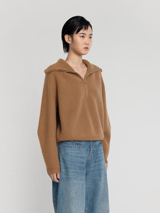 女士2021年新款纯山羊绒三股加厚拉链翻领套头衫 商品图2