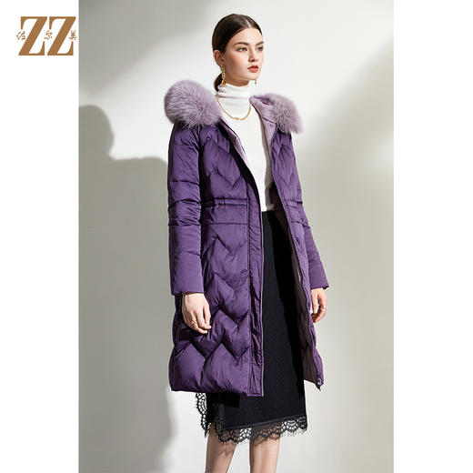 佐尔美2021冬季新品上新 时尚保暖狐毛领羽绒服外套女 E04YH18 商品图0
