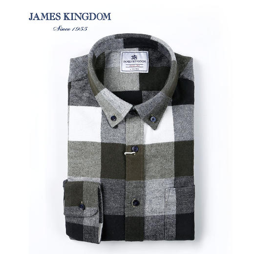 jameskingdom占姆士衬衫男秋冬中青年全棉法兰绒男士格子长袖衬衣 商品图3