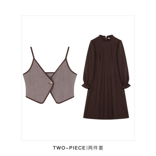 Lagogo拉谷谷2021冬季新款咖啡色泡泡袖连衣裙两件套女a字中长裙KCLL83XA25 商品图4