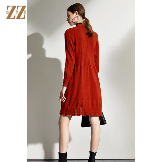 佐尔美2021冬季新款 蓝色红色长袖中长羊毛衫开衫外套女E04MS06 商品图4