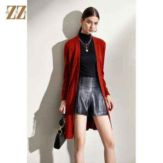 佐尔美2021冬季新款 蓝色红色长袖中长羊毛衫开衫外套女E04MS06 商品图3