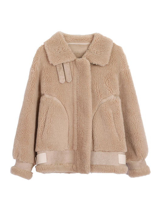 皮毛一体外套女秋冬短款颗粒羊剪绒机车羊羔毛皮草大衣 商品图3