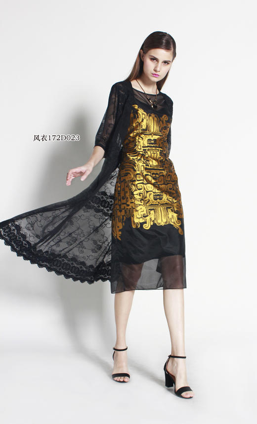 【伯妮斯茵】2D6511--黑色、白色风衣--莫契月亮神壁画--《太阳之子--印加》 商品图2