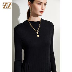 佐尔美2021冬季新款 黑色收腰圆领百搭中长羊毛衫E94MS01