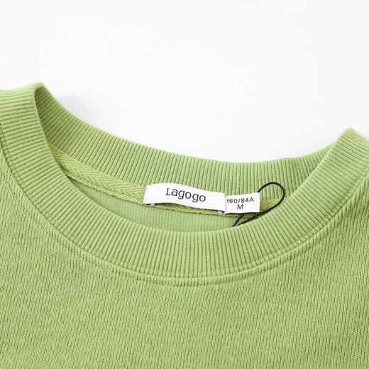 Lagogo拉谷谷2021冬季新款绿色圆领卫衣女设计感小众套头上衣无帽KCEE41XA02 商品图3