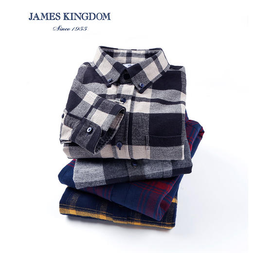 jameskingdom占姆士衬衫男秋冬中青年全棉法兰绒男士格子长袖衬衣 商品图5