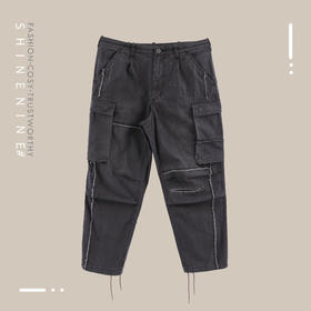 B110338132酷帅做旧直筒工装裤