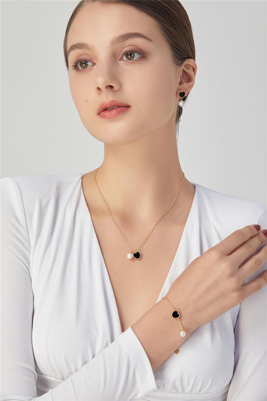 Pearl moments HEART& HEART AB双面镶嵌黑玛瑙心心珍珠项链 商品图2