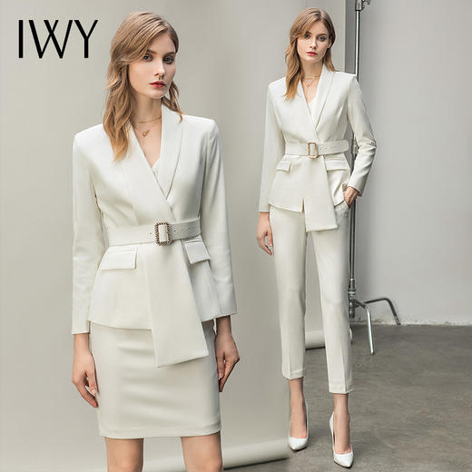 IWY/高端气质白色西装套裙女英伦风韩版时尚秋冬休闲西服职业装工作服 C10348+S10343 商品图4