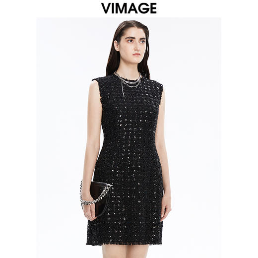 VIMAGE纬漫纪冬季新款优雅气质收腰钉珠礼服裙长裙连衣裙5V1607237 商品图2