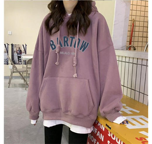 oversize加绒卫衣女ins秋冬季新款韩版宽松学生连帽套头外套女潮 商品图0