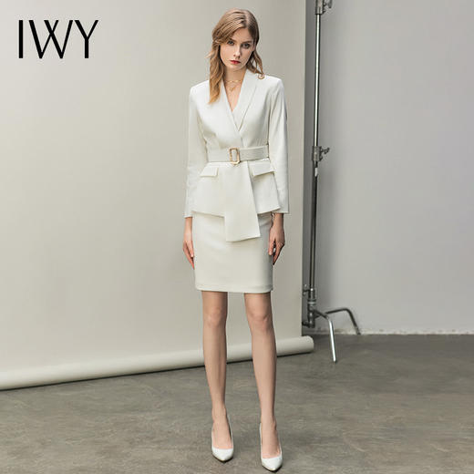 IWY/高端气质白色西装套裙女英伦风韩版时尚秋冬休闲西服职业装工作服 C10348+S10343 商品图2
