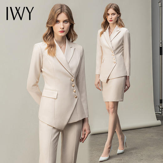 IWY/高级感杏色西装套装女秋冬韩版时尚气质酒店经理工作服职业装正装 CP10407米白 商品图4