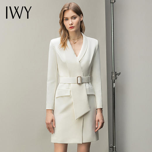 IWY/白色西装正装连衣裙秋冬工作服气质女神范名媛高端主持人职业套裙Q11112白 商品图1