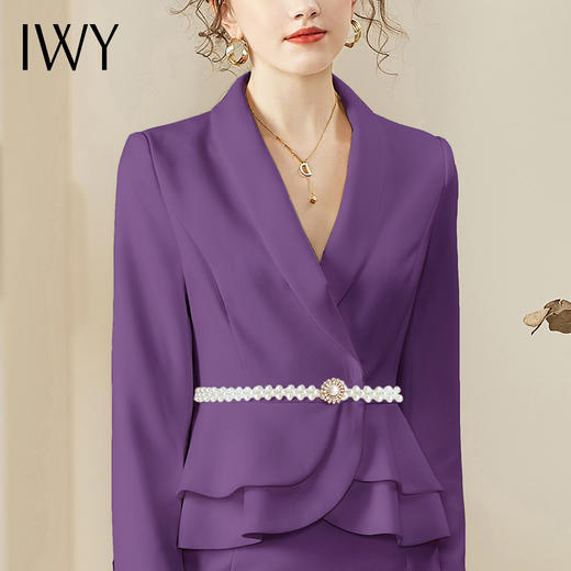 IWY/名媛小香风紫色绑带西装套装职业装气质女神范秋季高端时尚套裙OL CS936 商品图4