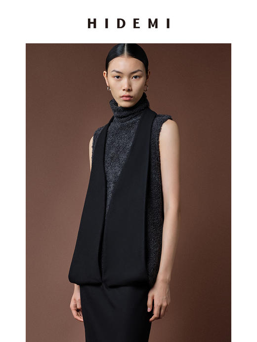 HIDEMI 美利奴圈圈羊毛堆领背心 商品图5
