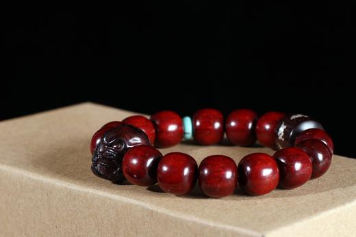 XYZT0265°安定·骷髅头&六字箴言 高品质印度小叶紫檀12mmx13mm×14粒 商品图1