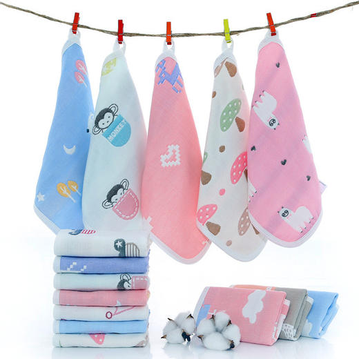 【5条装 给宝宝贴心的呵护】A类六层纱布方巾纯棉手帕幼儿园儿童全棉卡通婴儿宝宝吸水小方巾 商品图1