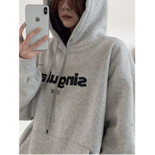 【百搭时尚潮流】新款秋冬LIL CHER连帽卫衣女加绒加厚宽松韩版慵懒风上衣 商品图3