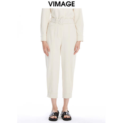 VIMAGE纬漫纪秋季新款纯色通勤显瘦简约裤子V1605220 商品图3