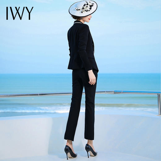 IWY/黑色千鸟格长袖时尚同情西服套装套裤NC476+P433 商品图3