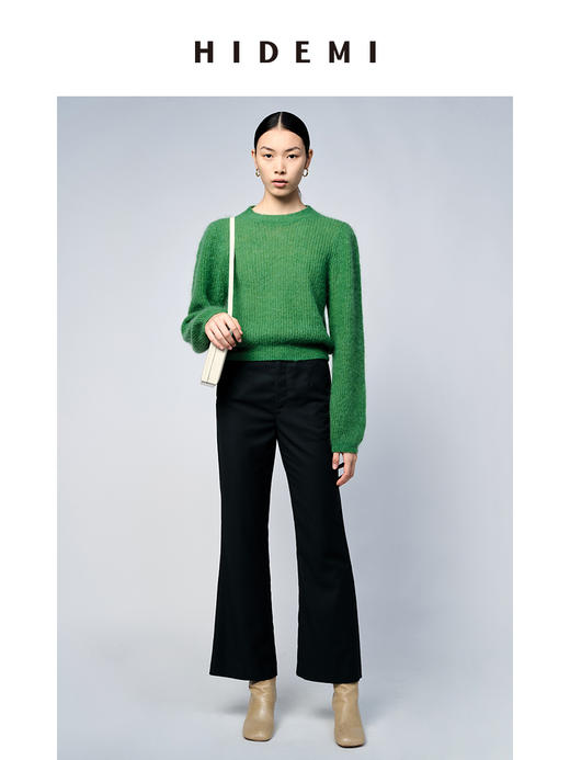 HIDEMI 南非初生马海毛泡泡袖短款毛衣 灰色/森绿 商品图1