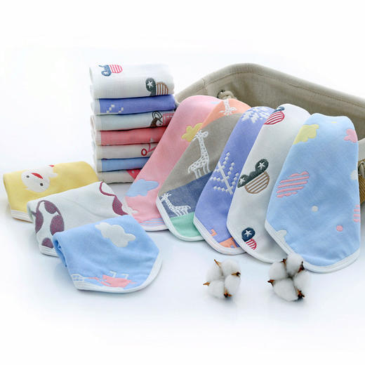 【5条装 给宝宝贴心的呵护】A类六层纱布方巾纯棉手帕幼儿园儿童全棉卡通婴儿宝宝吸水小方巾 商品图3