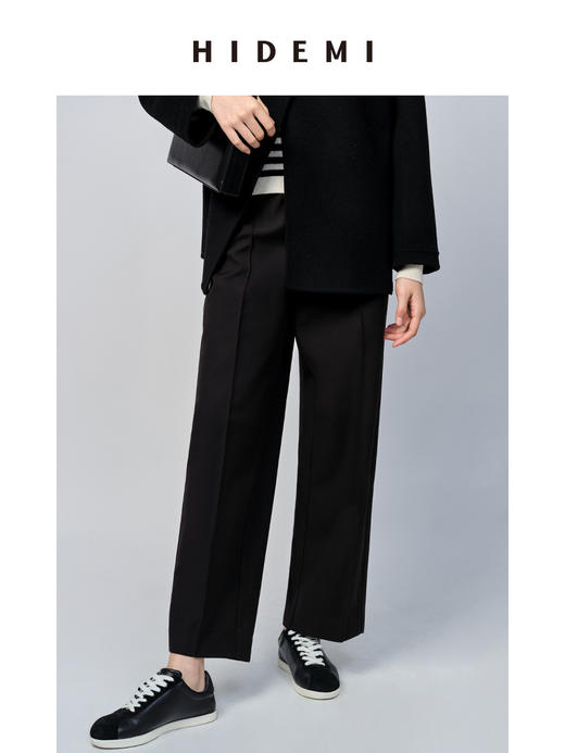 HIDEMI 黑色拉链微锥形高腰九分裤 商品图1