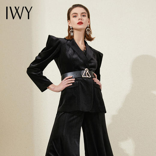 IWY/时尚高端黑色阔腿裤职业西装套装女秋冬商务总裁宴会正装工作服OL213199C1+P2 商品图0