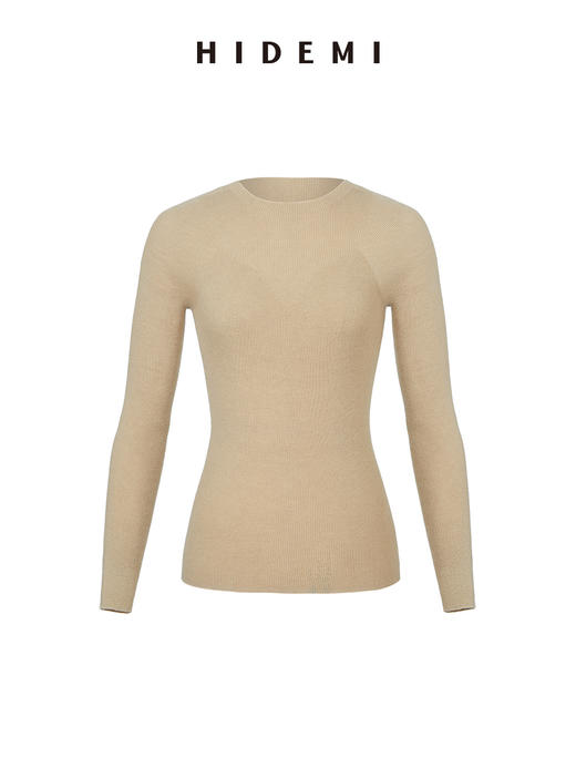 HIDEMI 美利奴超细羊毛无缝一体式云朵圆领打底上衣 燕麦色/锡器灰/浆果红/黑色 商品图5