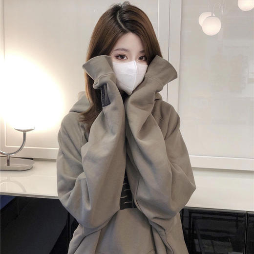 含棉鱼鳞美式复古长袖卫衣韩版春秋薄款连帽印花宽松外套上衣女潮 商品图4