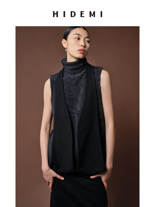 HIDEMI 美利奴圈圈羊毛堆领背心 商品图0
