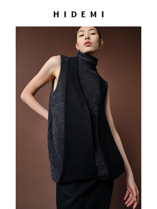HIDEMI 美利奴圈圈羊毛堆领背心 商品图6
