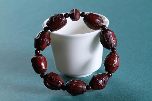 XYZT0288°紫檀手雕竹节/紫檀瓜棱双色珠 1.9cm*1.6cm*9粒 商品图0